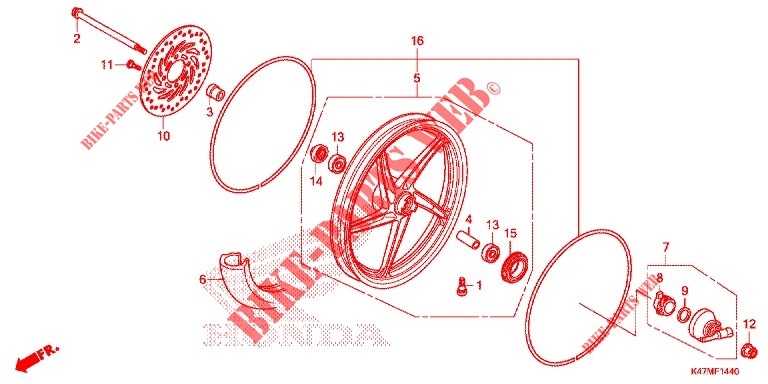 FRONT WHEEL for Honda DASH 125, Rear brake drum 2020