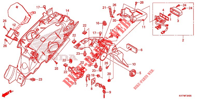 REAR FENDER for Honda DASH 125, Rear brake drum 2020