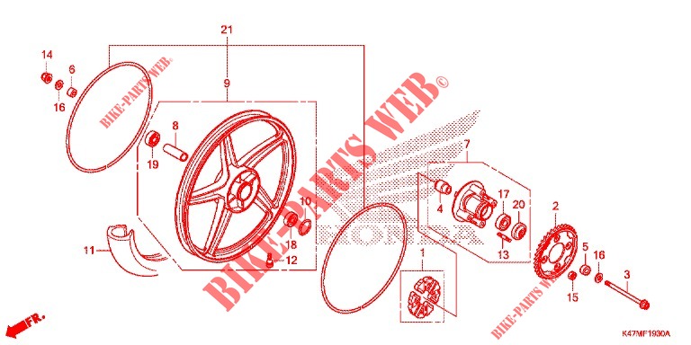 REAR WHEEL (AFP125CSF) for Honda DASH 125, Rear brake drum 2020