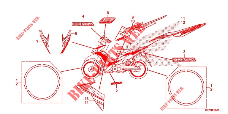 STICKERS (2) for Honda DASH 125, Rear brake drum 2020