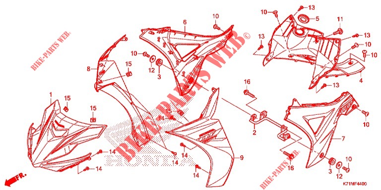 FRONT COWL   LEG SHIELD for Honda WAVE 110 ALPHA, front disk, moulded wheels 2020