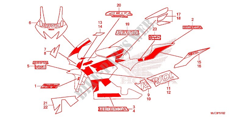 STICKERS (3) for Honda CBR 600 RR ABS REPSOL 2013