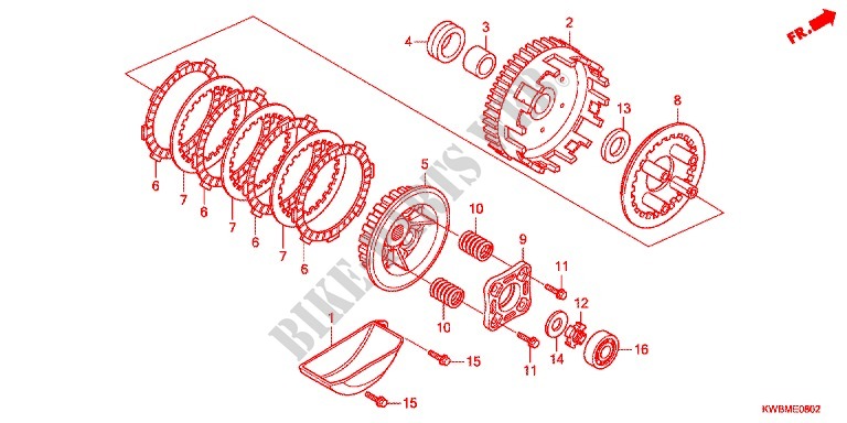CLUTCH (F.C.C.) (2) for Honda WAVE DASH 110 R, Electric start, rear brake disk 2013