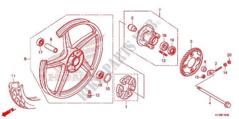 REAR WHEEL (AFS110MCS) for Honda WAVE 110 ALPHA R, front disk, moulded wheels 2016