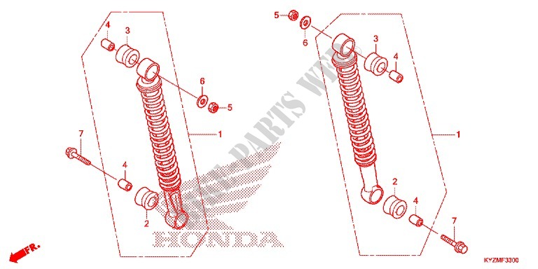 REAR SHOCK ABSORBER (2) for Honda FUTURE 125 Casted wheels, Rear brake disk 2014