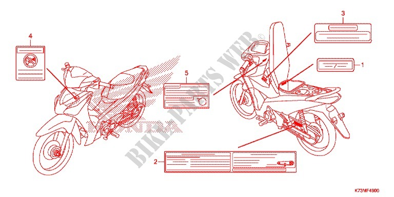 CAUTION LABEL (1) for Honda WAVE 125, Front disk, Rear brake drum 2017 2018