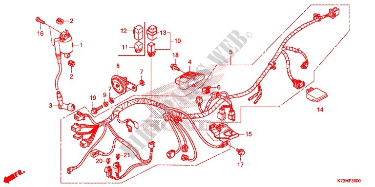 WIRE HARNESS/BATTERY for Honda WAVE 125, Front disk, Rear brake drum 2017 2018