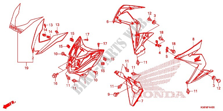 FRONT AND SIDES COWL for Honda RS 150 R V1 RED 2018