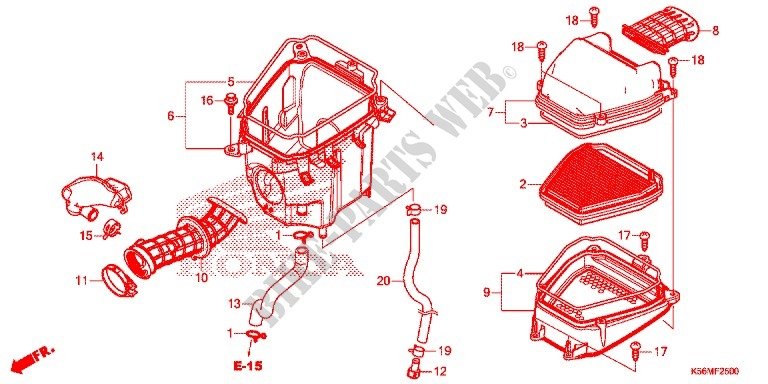 FRONT COVER   AIR CLEANER for Honda RS 150 R RED 2017