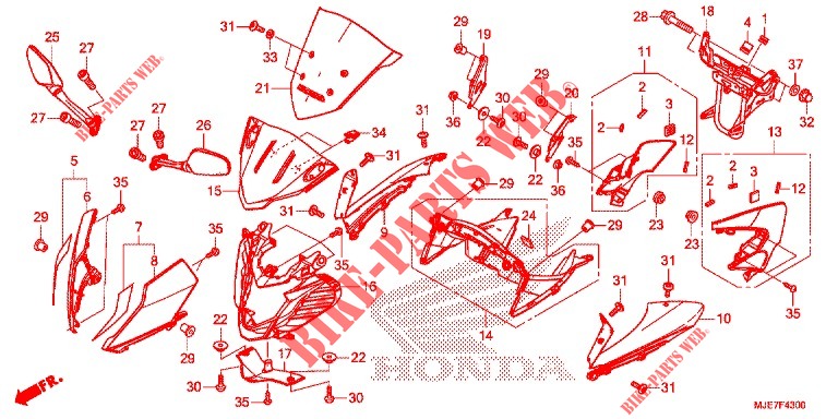 FRONT COWL for Honda CBR 650 F RED 2018