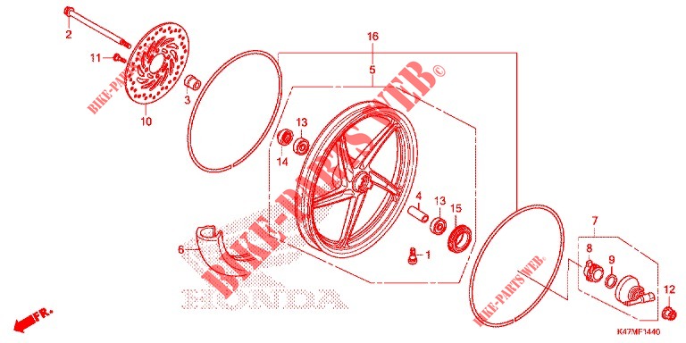 FRONT WHEEL for Honda DASH 125, Rear brake disk 2018