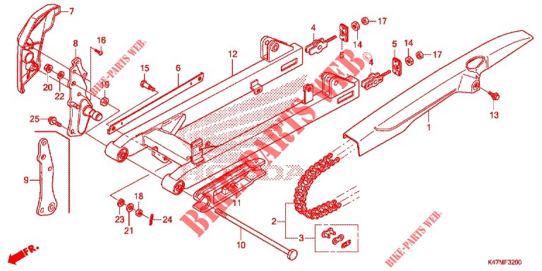 SWINGARM   CHAIN CASE for Honda DASH 125, Rear brake disk 2018