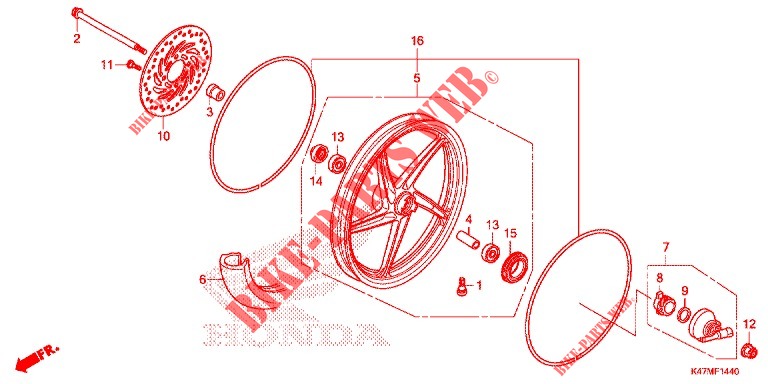 FRONT WHEEL for Honda DASH 125, Rear brake disk 2018