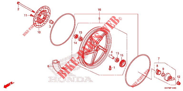 FRONT WHEEL for Honda DASH 125, Rear brake drum 2018