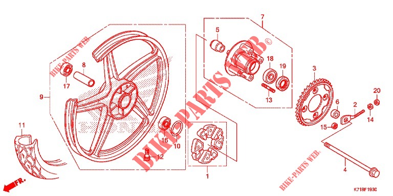 REAR WHEEL (AFS110MCS) for Honda WAVE 110 ALPHA, front disk, casted wheels 2019