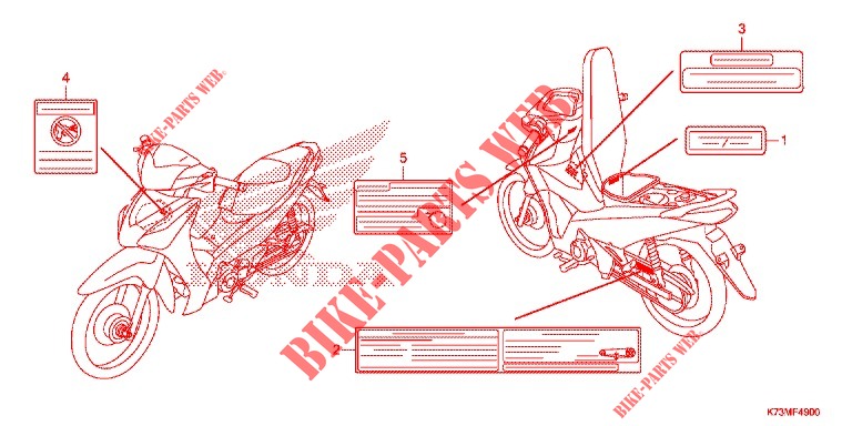 CAUTION LABEL for Honda WAVE 125, Front disk, Rear brake disk 2018 2020