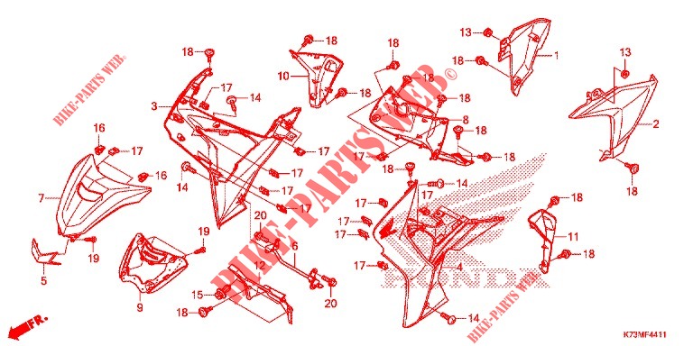 FRONT COWL   LEG SHIELD (AFS125MCSK/MCRK) for Honda WAVE 125, Front disk, Rear brake disk 2018 2020
