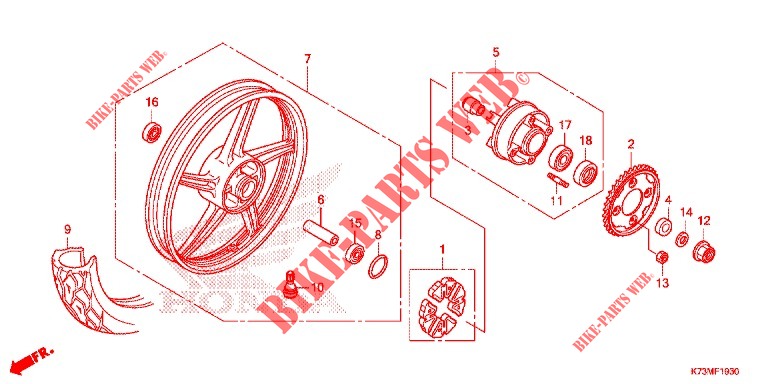 REAR WHEEL (AFS125MCS) for Honda WAVE 125, Front disk, Rear brake drum 2019